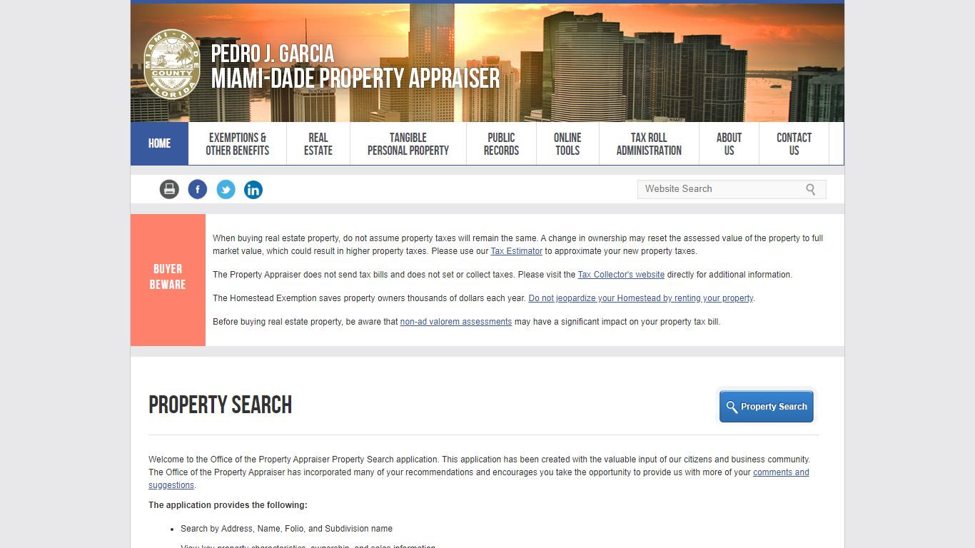 Property Search Landing Page - Miami-Dade County